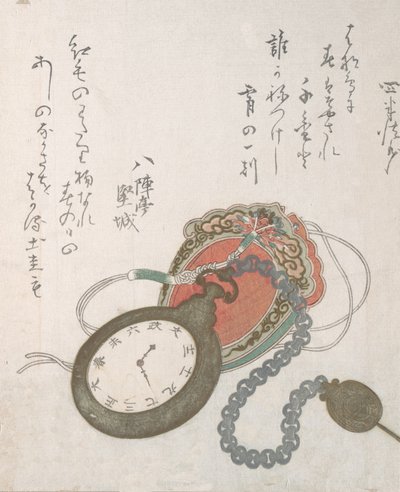 Orologio da tasca occidentale dalla collezione Pioggia di Primavera Harusame shu, vol. 3, datato 1823 da Ando Hiroshige