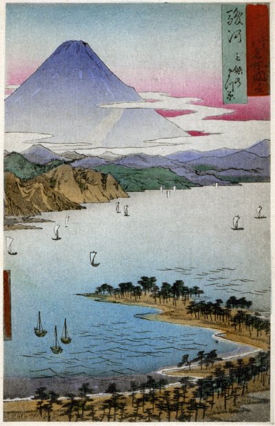 Geografia. Giappone. Monte Fuji. Xilografia di Hiroshige in: Cinquantatré stazioni del Tokaido (1833-1834). Cartolina, Giappone, c.1900 da Ando or Utagawa (after) Hiroshige