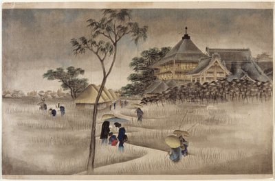 (Grande edificio con capanne sotto) da Ando or Utagawa Hiroshige