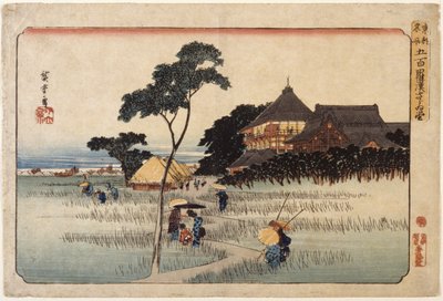 (Grande edificio con capanne sotto) da Ando or Utagawa Hiroshige