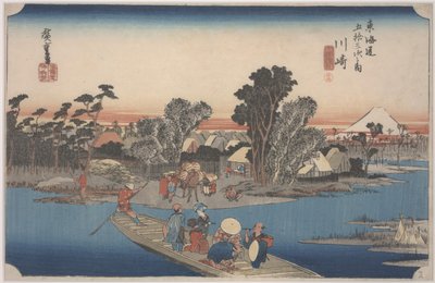 Un traghetto sul fiume Rokugo da Ando or Utagawa Hiroshige