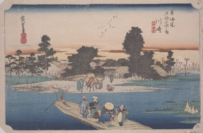 Un traghetto sul fiume Rokugo da Ando or Utagawa Hiroshige