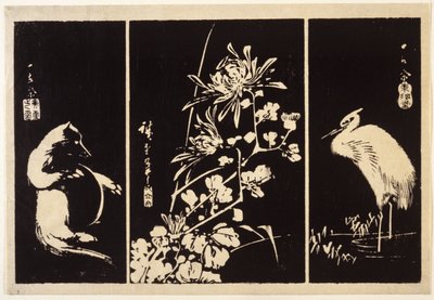 Tasso, crisantemi e gru da Ando or Utagawa Hiroshige