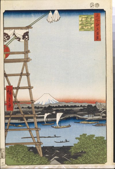 Cento vedute famose di Edo: Tempio Ekoin a Ryogoku e Ponte Moto-Yanagi da Ando or Utagawa Hiroshige
