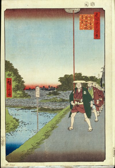 Cento vedute famose di Edo: Collina di Kinokuni e vista lontana di Akasaka e dello stagno Tameike da Ando or Utagawa Hiroshige