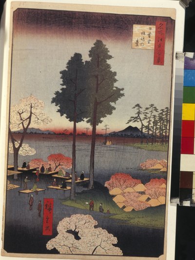 Cento vedute famose di Edo: Scogliera di Suwa a Nippori da Ando or Utagawa Hiroshige