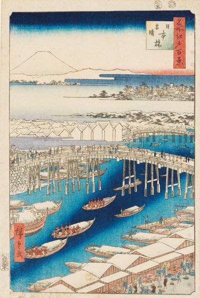 Schiarita dopo la neve al ponte Nihonbashi da Ando or Utagawa Hiroshige