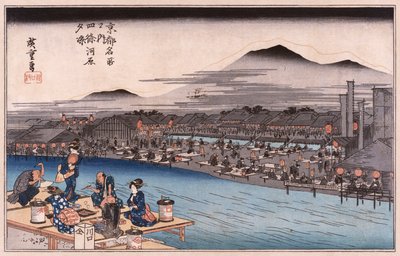 Fresco della sera al fiume Shijo, dalla serie Luoghi famosi di Kyoto da Ando or Utagawa Hiroshige