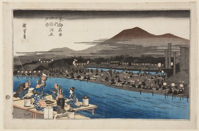 Godendo il fresco della sera sul letto del fiume a Shij? (Shij?-gawara y?suzumi) (stampa xilografica a colori) da Ando or Utagawa Hiroshige