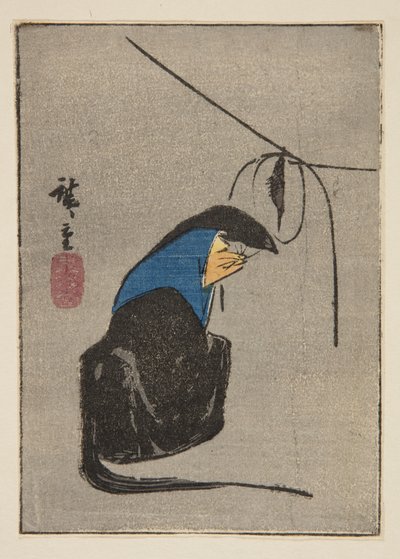 Volpe in Tsurigitsune, ritagliata da un foglio harimaze senza titolo (stampa xilografica a colori) da Ando or Utagawa Hiroshige