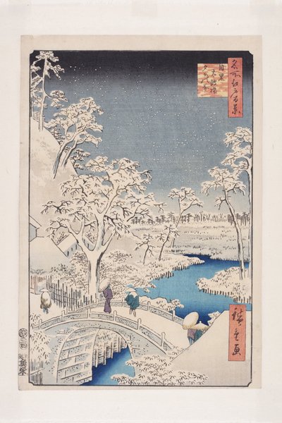 Ponte del tamburo di Meguro e collina del tramonto da Ando or Utagawa Hiroshige