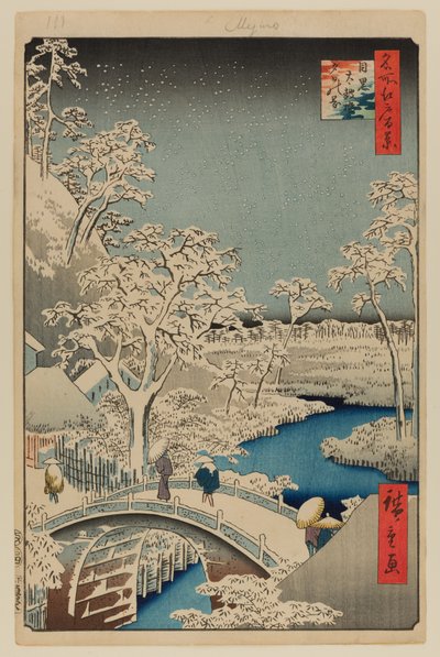 Il ponte dei tamburi di Meguro e la collina del tramonto da Ando or Utagawa Hiroshige