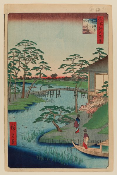 Tempio Mokuboji, insenatura di Uchigawa, Gozensaihata da Ando or Utagawa Hiroshige