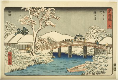 N. 5, Hodogaya: Il fiume Katabira e il ponte Katabira da Ando or Utagawa Hiroshige