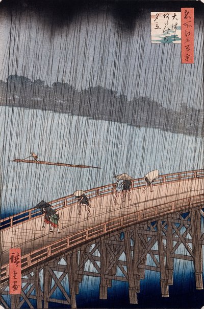 Ohashi, Pioggia improvvisa ad Atake, dalla serie "Cento vedute di luoghi famosi di Edo" da Ando or Utagawa Hiroshige