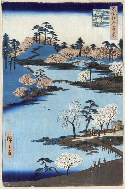 Giardino aperto al Santuario Fukagawa Hachiman, Edo, Giappone, xilografia di Ando Hiroshige da Ando or Utagawa Hiroshige