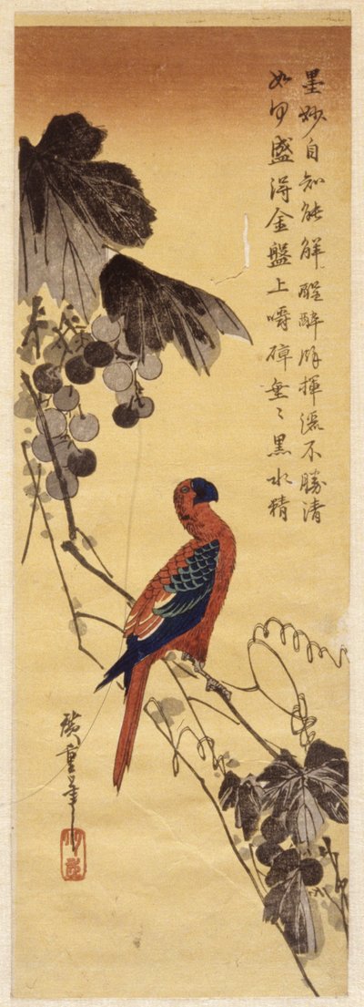 Pappagallo e viti da Ando or Utagawa Hiroshige