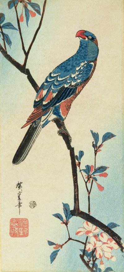 Pappagallo su un ramo da Ando or Utagawa Hiroshige