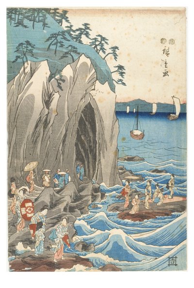 Pellegrinaggio alla mostra della statua di Benzaiten nel santuario principale di Iwaya a Enoshima nella provincia di Sagami, c.1847-1852 da Ando or Utagawa Hiroshige