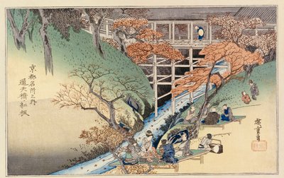 Foglie di acero rosso al ponte Tsuten, dalla serie "Luoghi famosi di Kyoto" da Ando or Utagawa Hiroshige