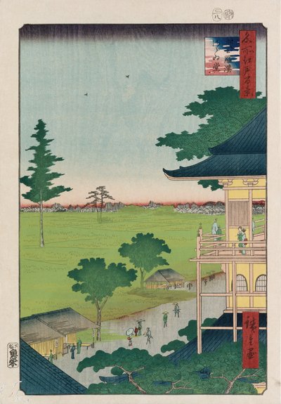 Sazai Hall, Cinquecento Raken [Tempio], dalla serie "Cento Vedute di Luoghi Famosi di Edo" da Ando or Utagawa Hiroshige