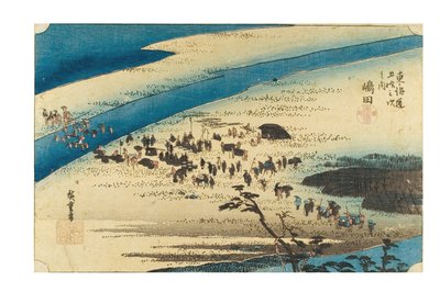 Shimada: riva di Suruga del fiume Oi dalla serie Le cinquantatré stazioni del Tokaido, 1841-1843 circa (stampa xilografica su carta) da Ando or Utagawa Hiroshige