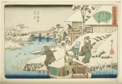 Visione della neve al Tempio Mokubo-ji: Il Ristorante Uekiya (Mokubo-ji yukimi, Uekiya) da Ando or Utagawa Hiroshige