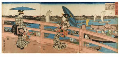 Bagliore del tramonto al ponte di Ryogoku dalla serie Otto Vedute di Luoghi Famosi di Edo da Ando or Utagawa Hiroshige