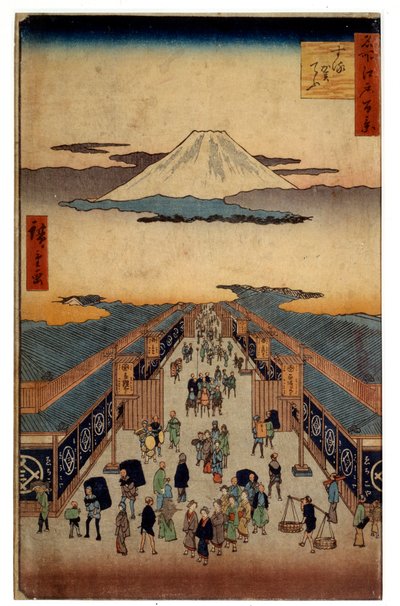 Via Suruga. Parte della serie: le 53 stazioni del Tokaido. Stampa giapponese di Utagawa Hiroshige (1797-1858). Coll. Depart. da Ando or Utagawa Hiroshige