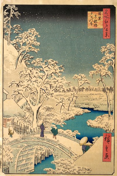 Il ponte Taiko e il tumulo Yuhi a Meguro, da Le cento vedute famose di Edo da Ando or Utagawa Hiroshige
