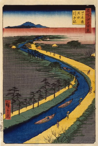 Barche da traino sul canale Yotsugidori da Ando or Utagawa Hiroshige