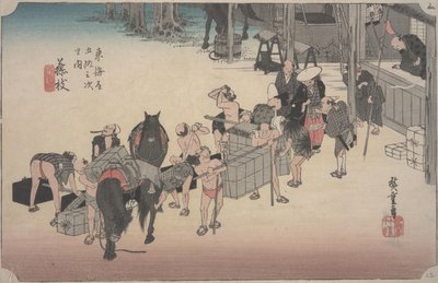 Trasferimento da cavallo a forza umana da Ando or Utagawa Hiroshige