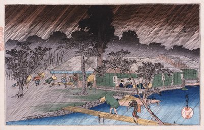 Pioggia al crepuscolo alla riva di Tadasu, dalla serie Luoghi famosi di Kyoto da Ando or Utagawa Hiroshige