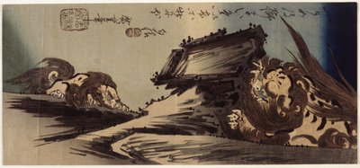 Due leoni su una scogliera da Ando or Utagawa Hiroshige