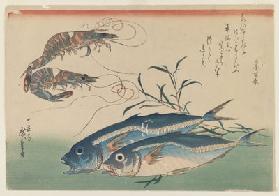 Due gamberi con due sgombri, c.1832-33 da Ando or Utagawa Hiroshige