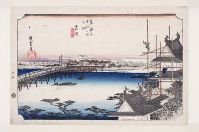 Yoshida: Il ponte sul fiume Toyokawa da Ando or Utagawa Hiroshige