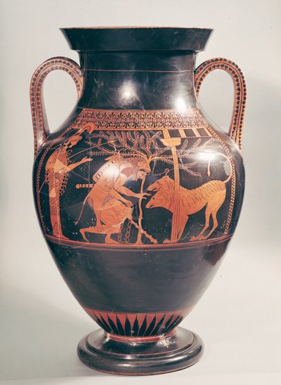 Anfora a figure rosse attiche raffigurante Eracle che cattura Cerbero, greca, da Atene, VI secolo a.C. da Andokides Painter