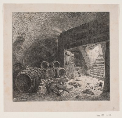 Uomo ubriaco che dorme in una cantina di vino da André Bork