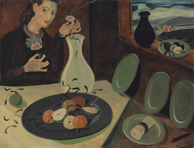 Piatto di frutta e donna con fiori in un vaso da Andre Derain