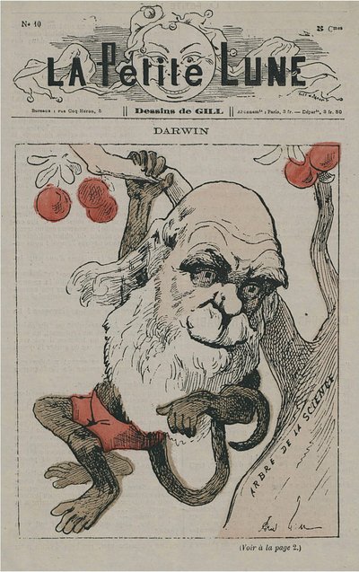 Darwin come scimmia su La Petite Lune da Andre Gill