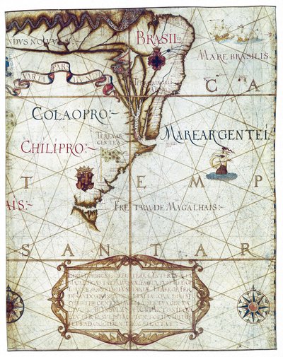 Mappa del Sud America, in Universa ac Navigabilis Totius Terrarum Orbis Descriptio 1559 da André Homem