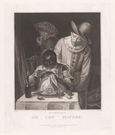 Uomo mascherato con Pierrot e uomo con cappello da André Joseph Mécou
