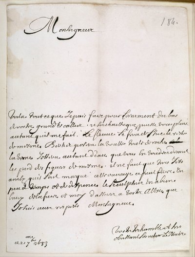 Lettera di Le Nôtre al Grand Condé da Andre Le Notre