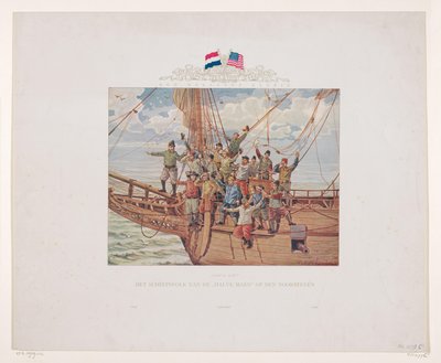 La nave di Henry Hudson, la Halve Maen, si avvicina alla costa nordamericana, 1609 da André Vlaanderen