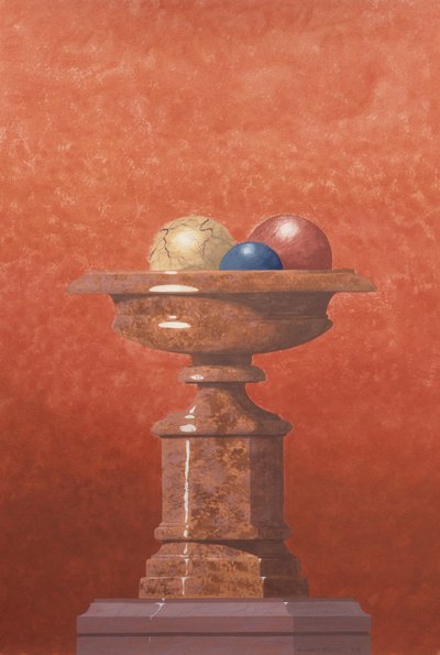 Vaso di marmo, sfere di marmo rosse, blu e gialle da Andras Kaldor