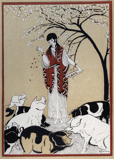 Odissea di Omero: "La strega Circe e i compagni di Ulisse trasformati in maiali" Illustrazione di Andre Bonamy (1880-1943) in "Il ritorno di Ulisse" di Jean Baptiste Coissac da Andre Bonamy