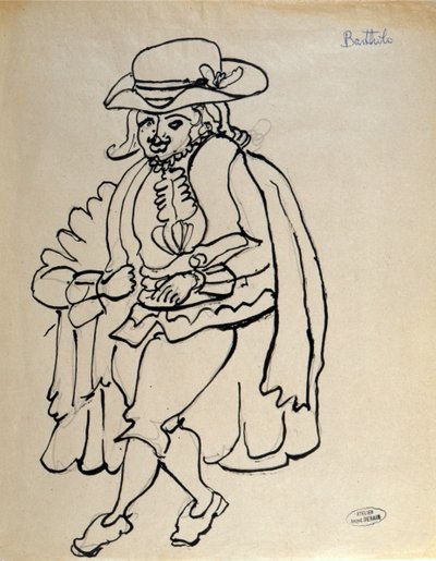 Progetto di costumi per Bartholo, per una rappresentazione de "Il barbiere di Siviglia" a Parigi (penna e inchiostro e matita su carta) da Andre Derain