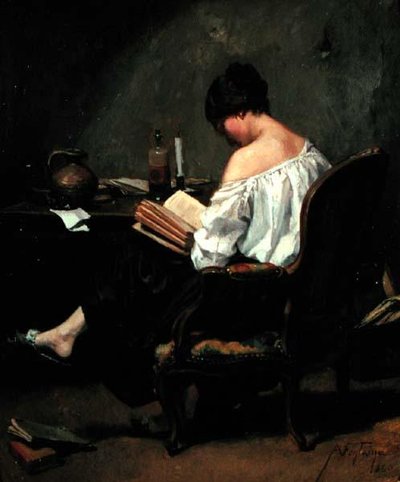 Ragazza che legge alla luce di una candela da Andre Fontaine