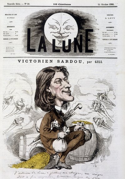 Caricatura di Victorian Sardou di Gill - Copertina di La Luna del 14/10/1866 da Andre Gill