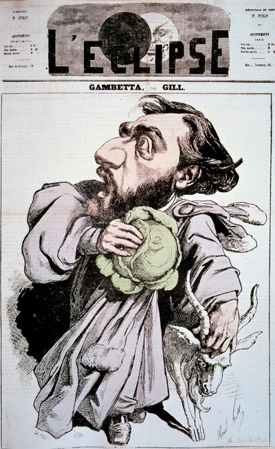 Cartone raffigurante Leon Gambetta, politico francese da Andre Gill